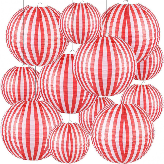 Red And White Stripes Paper Lanterns Chinese New Year Hanging Lantern Decoration for Carnival Circus Wedding Spring Festival Decor