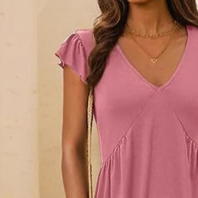 Women's Sleeveless Summer Dress Lotus Leaf Sleeve Deep V-Neck Mini Dress Casual Beach Vacation Sundress 