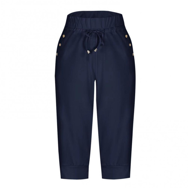 Women Cropped Pants Elastic High Waist Adjustable Drawstring Mid-calf Pants with Pockets Solid Color Stretchy Yoga Sweatpants