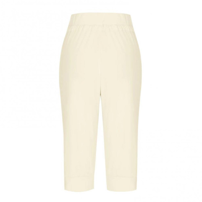 Women Cropped Pants Elastic High Waist Adjustable Drawstring Mid-calf Pants with Pockets Solid Color Stretchy Yoga Sweatpants