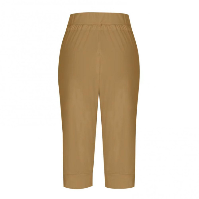 Women Cropped Pants Elastic High Waist Adjustable Drawstring Mid-calf Pants with Pockets Solid Color Stretchy Yoga Sweatpants