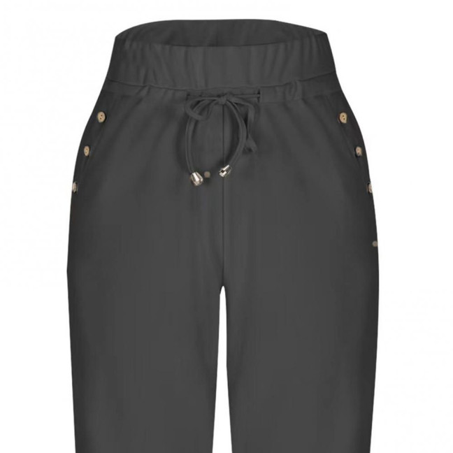 Women Cropped Pants Elastic High Waist Adjustable Drawstring Mid-calf Pants with Pockets Solid Color Stretchy Yoga Sweatpants