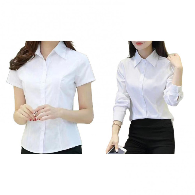 Women Shirt Lapel Short Sleeve Buttons Placket Shirt Tops Solid Color Slim Fit Office Business Shirt Workwear