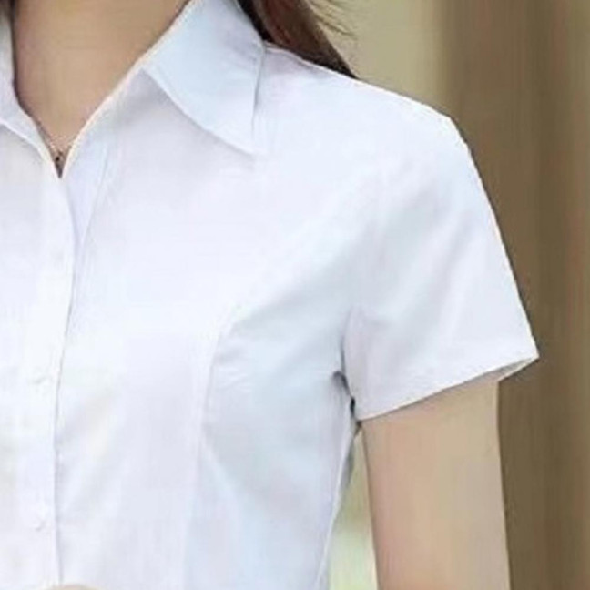 Women Shirt Lapel Short Sleeve Buttons Placket Shirt Tops Solid Color Slim Fit Office Business Shirt Workwear