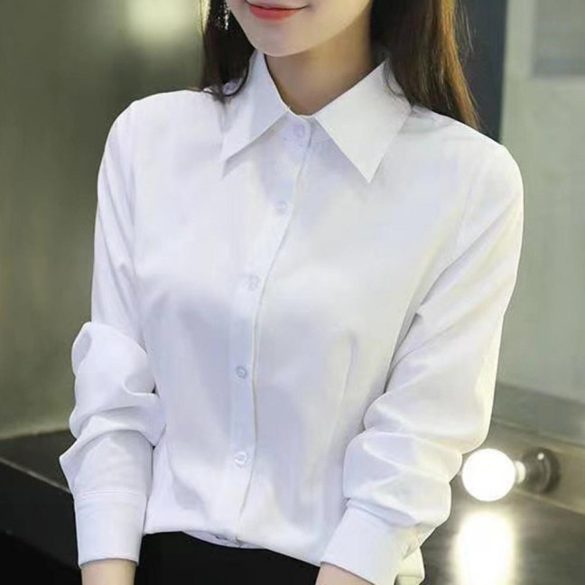 Women Shirt Lapel Short Sleeve Buttons Placket Shirt Tops Solid Color Slim Fit Office Business Shirt Workwear