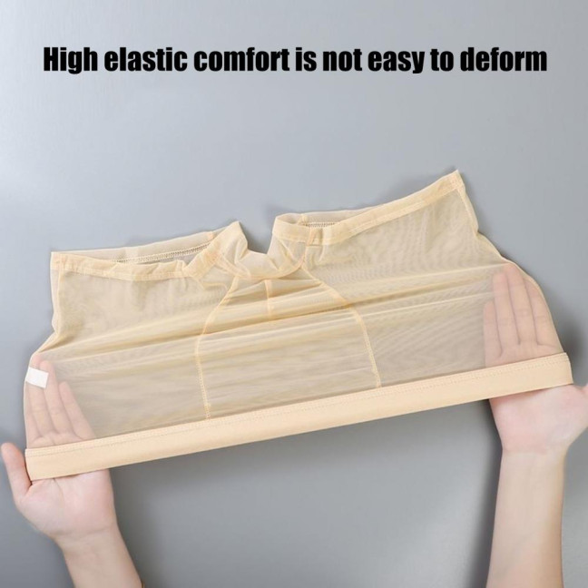 Men Boxer Underwear Summer Ultra Thin Perspective Mesh Yarn Shorts Briefs Mid-rise U-Convex Sexy Panties