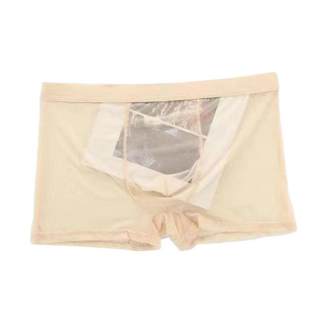 Men Boxer Underwear Summer Ultra Thin Perspective Mesh Yarn Shorts Briefs Mid-rise U-Convex Sexy Panties