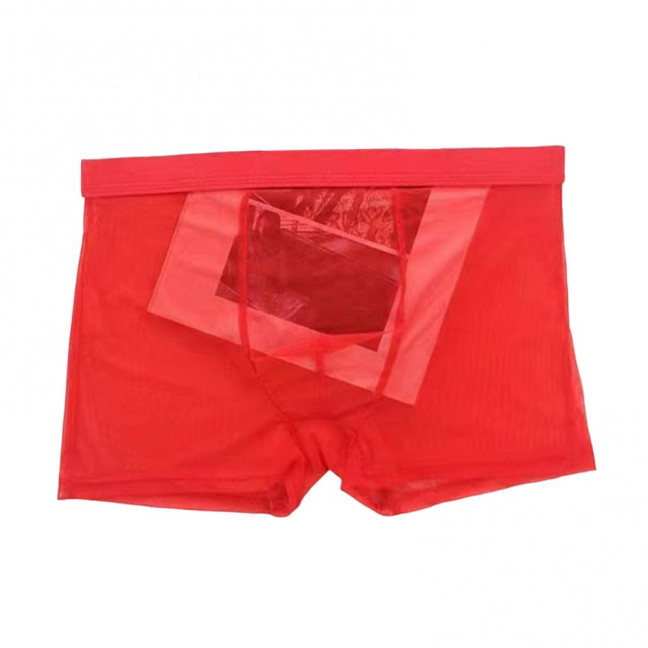Men Boxer Underwear Summer Ultra Thin Perspective Mesh Yarn Shorts Briefs Mid-rise U-Convex Sexy Panties