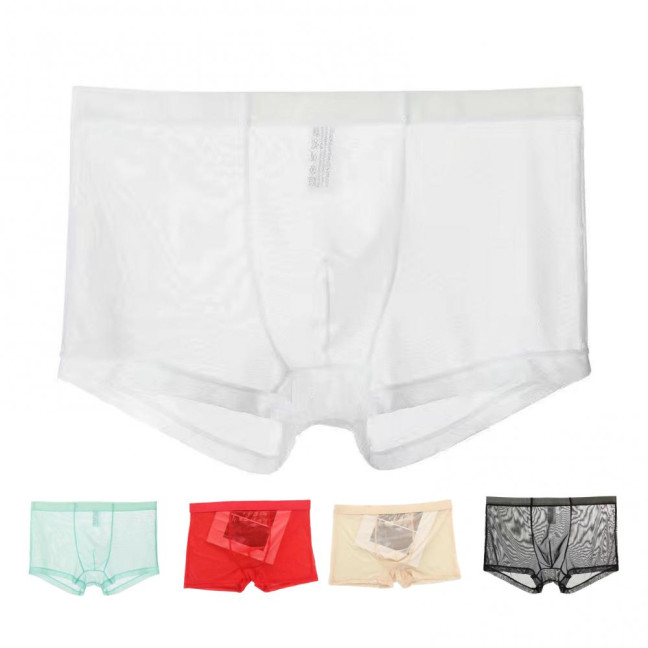Men Boxer Underwear Summer Ultra Thin Perspective Mesh Yarn Shorts Briefs Mid-rise U-Convex Sexy Panties
