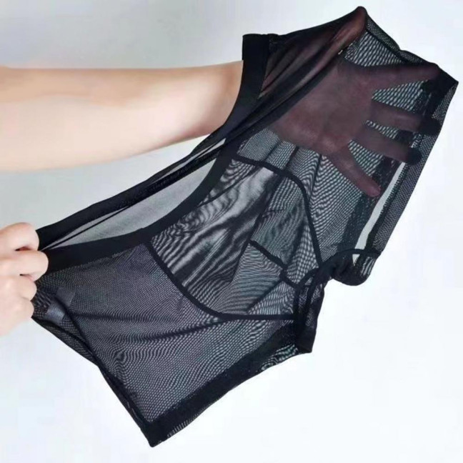 Men Boxer Underwear Summer Ultra Thin Perspective Mesh Yarn Shorts Briefs Mid-rise U-Convex Sexy Panties