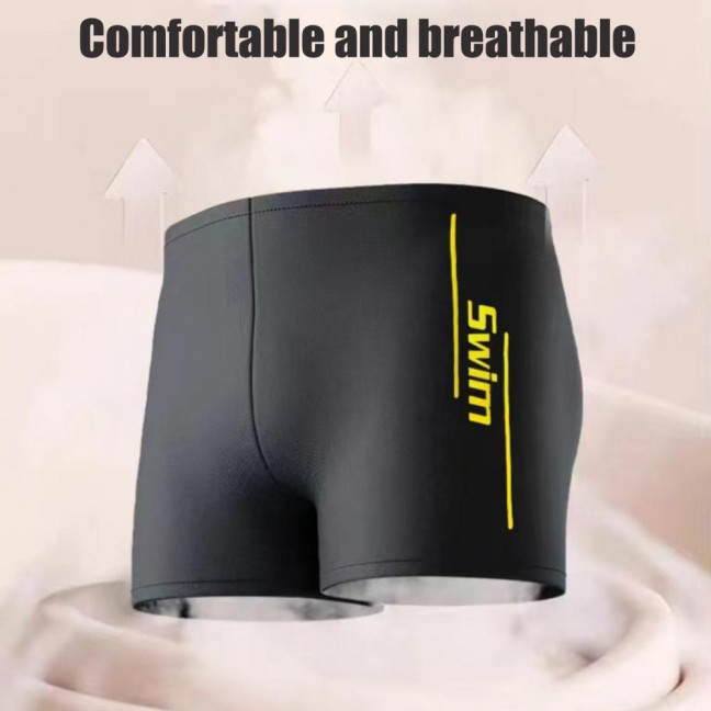 Men's Elastic Swim Trunks Quick-Dry Anti-Embarrassment Beach Shorts U-Shaped Crotch Drawstring Waist Boxer Shorts for Water Sports Surfing