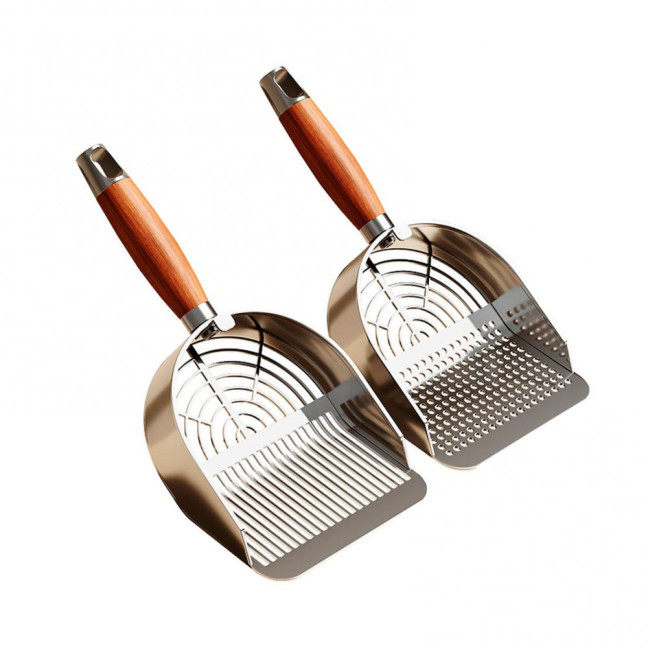 Metal Cat Litter Scoop with Holder Pet Poop Scooper with Ergonomic Wood Handle Fast Sifting Shovel Cat Supplies