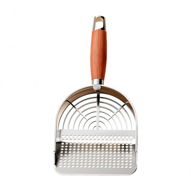Metal Cat Litter Scoop with Holder Pet Poop Scooper with Ergonomic Wood Handle Fast Sifting Shovel Cat Supplies