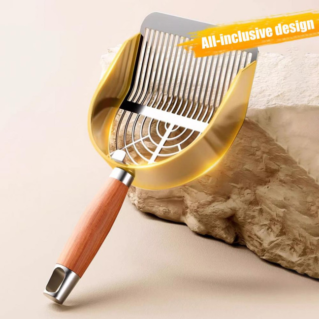 Metal Cat Litter Scoop with Holder Pet Poop Scooper with Ergonomic Wood Handle Fast Sifting Shovel Cat Supplies