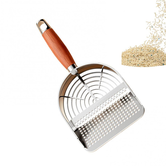 Metal Cat Litter Scoop with Holder Pet Poop Scooper with Ergonomic Wood Handle Fast Sifting Shovel Cat Supplies