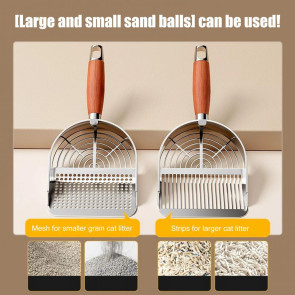 Metal Cat Litter Scoop with Holder Pet Poop Scooper with Ergonomic Wood Handle Fast Sifting Shovel Cat Supplies