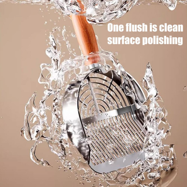 Metal Cat Litter Scoop with Holder Pet Poop Scooper with Ergonomic Wood Handle Fast Sifting Shovel Cat Supplies