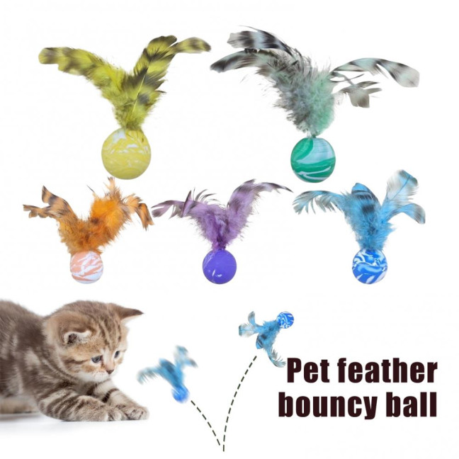 5 Pcs Cat Feather Ball Toy Interactive Mini Bouncy Balls with Feather Cat Exercise Ball Teeth Cleaning Toy for Indoor Cats 5 Pcs Cat Feather Ball Toy Interactive Mini Bouncy Balls with Feather Cat Exercise Ball Teeth Cleaning Toy for Indoor Cats