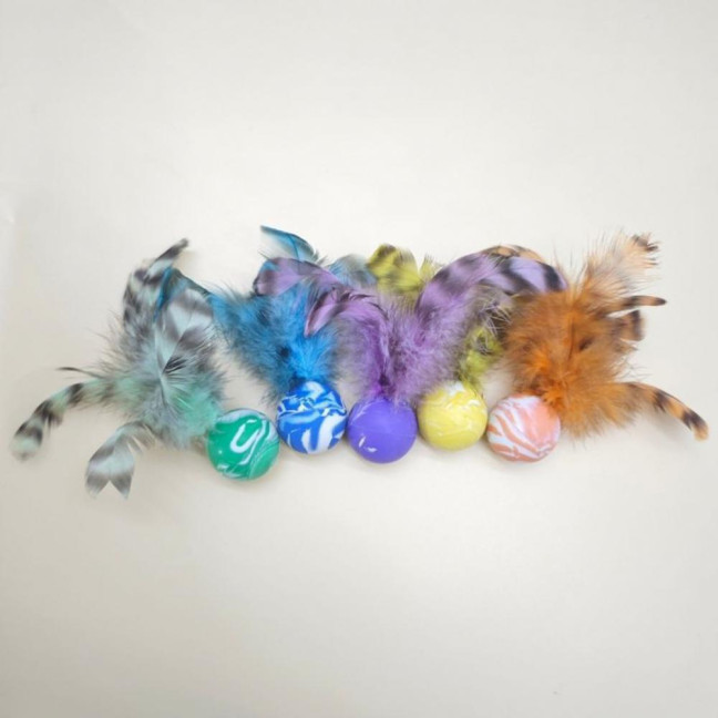 5 Pcs Cat Feather Ball Toy Interactive Mini Bouncy Balls with Feather Cat Exercise Ball Teeth Cleaning Toy for Indoor Cats 5 Pcs Cat Feather Ball Toy Interactive Mini Bouncy Balls with Feather Cat Exercise Ball Teeth Cleaning Toy for Indoor Cats