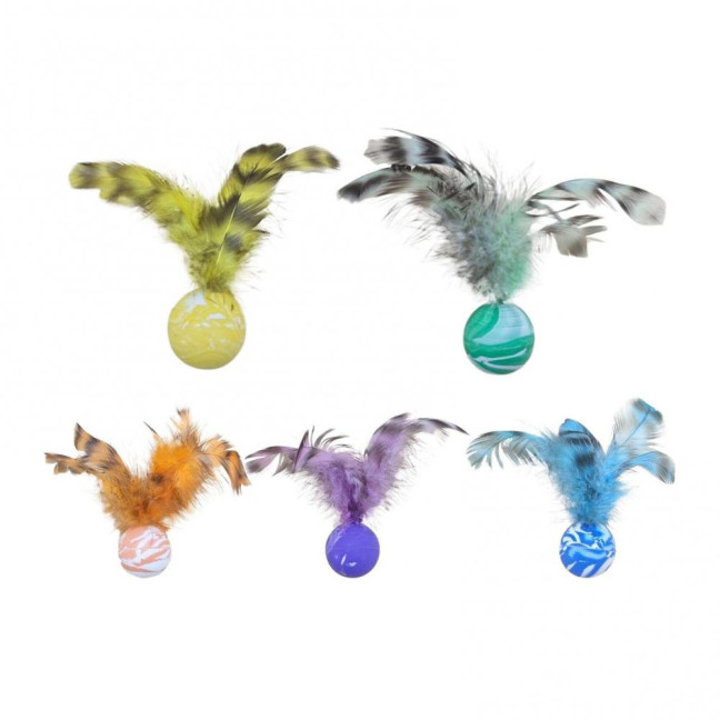 5 Pcs Cat Feather Ball Toy Interactive Mini Bouncy Balls with Feather Cat Exercise Ball Teeth Cleaning Toy for Indoor Cats 5 Pcs Cat Feather Ball Toy Interactive Mini Bouncy Balls with Feather Cat Exercise Ball Teeth Cleaning Toy for Indoor Cats