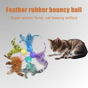 5 Pcs Cat Feather Ball Toy Interactive Mini Bouncy Balls with Feather Cat Exercise Ball Teeth Cleaning Toy for Indoor Cats 