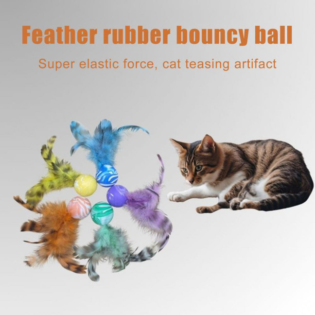 5 Pcs Cat Feather Ball Toy Interactive Mini Bouncy Balls with Feather Cat Exercise Ball Teeth Cleaning Toy for Indoor Cats 5 Pcs Cat Feather Ball Toy Interactive Mini Bouncy Balls with Feather Cat Exercise Ball Teeth Cleaning Toy for Indoor Cats
