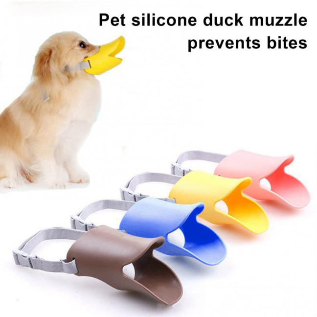 Anti Bite Duck Mouth Shape Dog Muzzle Silicone Duck Bill Dog Mouth Cover Adjustable Dog Muzzle Face Guard for Small Medium Dogs 