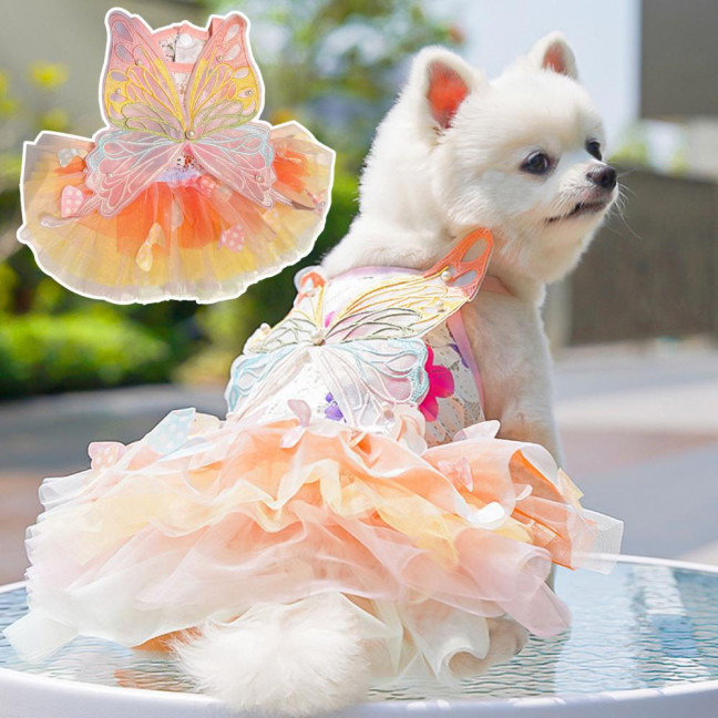 Dog Dress Butterflies Princess Style Colorful Wings Fluffy Tutu Dress Vibrant Color Lace Fabric Pet Dog Dress
