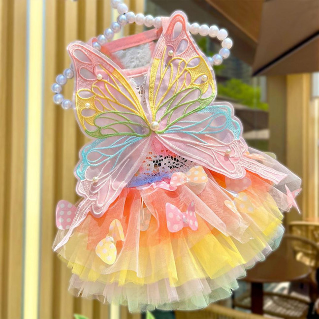 Dog Dress Butterflies Princess Style Colorful Wings Fluffy Tutu Dress Vibrant Color Lace Fabric Pet Dog Dress