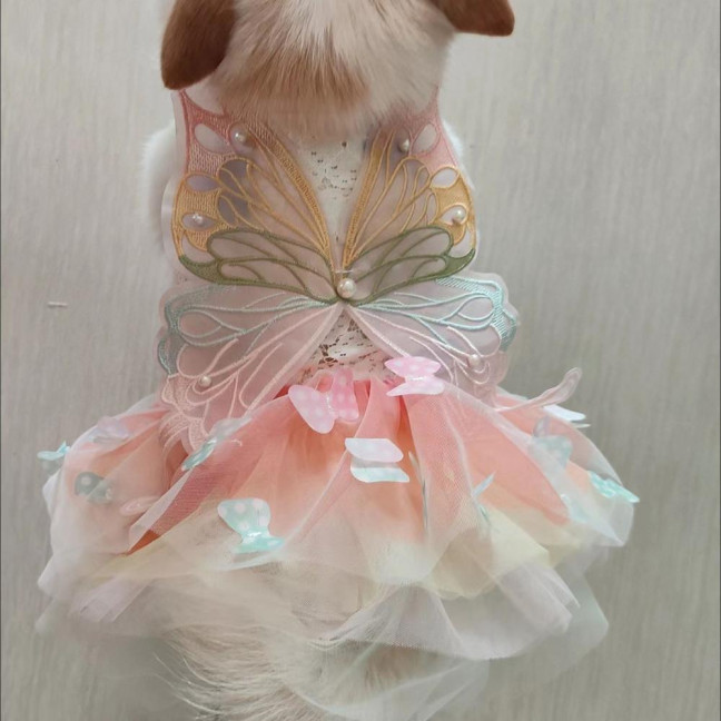 Dog Dress Butterflies Princess Style Colorful Wings Fluffy Tutu Dress Vibrant Color Lace Fabric Pet Dog Dress