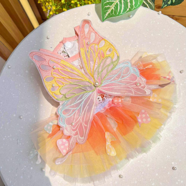Dog Dress Butterflies Princess Style Colorful Wings Fluffy Tutu Dress Vibrant Color Lace Fabric Pet Dog Dress