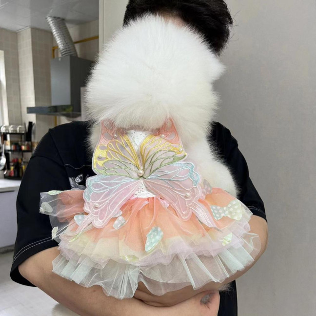 Dog Dress Butterflies Princess Style Colorful Wings Fluffy Tutu Dress Vibrant Color Lace Fabric Pet Dog Dress