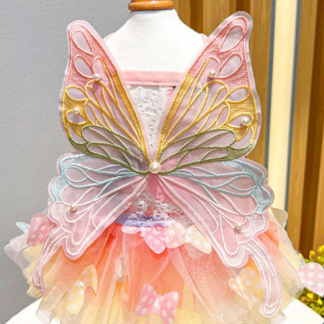 Dog Dress Butterflies Princess Style Colorful Wings Fluffy Tutu Dress Vibrant Color Lace Fabric Pet Dog Dress