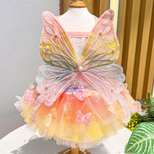 Dog Dress Butterflies Princess Style Colorful Wings Fluffy Tutu Dress Vibrant Color Lace Fabric Pet Dog Dress