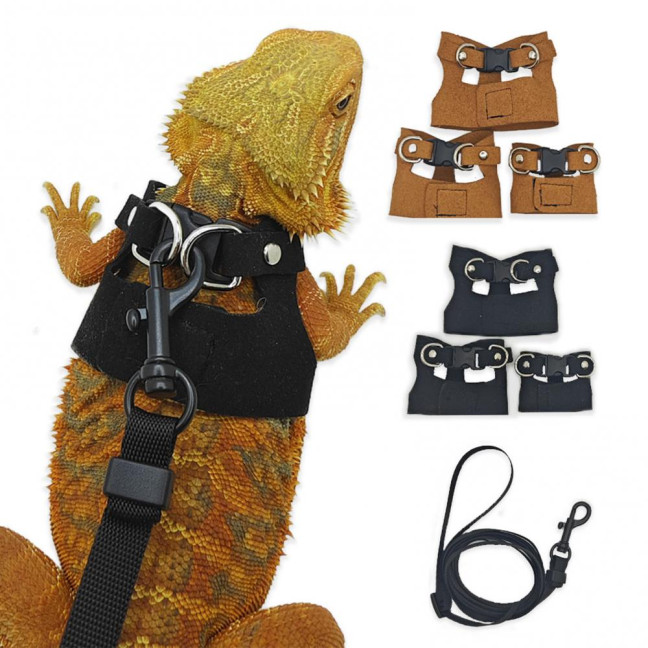 Bearded Dragon Harness And Leash Set Faux Leather Reptile Lizard Harness with Retractable Leash Small Animal Traction Rope Walking Vest Accessories for Amphibians Bearded Dragon Harness And Leash Set Faux Leather Reptile Lizard Harness with Retractable Leash Small Animal Traction Rope Walking Vest Accessories for Amphibians