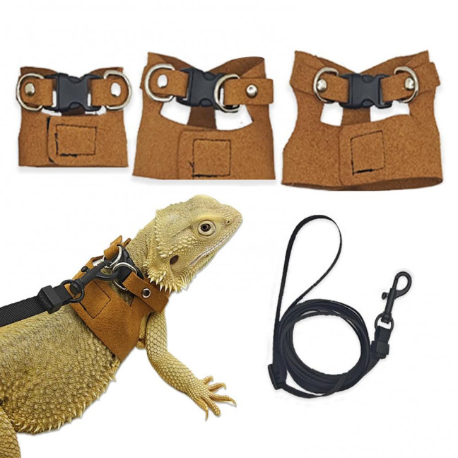 Bearded Dragon Harness And Leash Set Faux Leather Reptile Lizard Harness with Retractable Leash Small Animal Traction Rope Walking Vest Accessories for Amphibians Bearded Dragon Harness And Leash Set Faux Leather Reptile Lizard Harness with Retractable Leash Small Animal Traction Rope Walking Vest Accessories for Amphibians