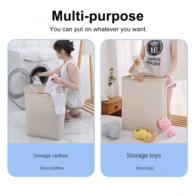 Laundry Hamper Storage Basket with Bamboo Handle Foldable Design Large Capacity Waterproof Fabric Clothes Hamper Laundry Basket