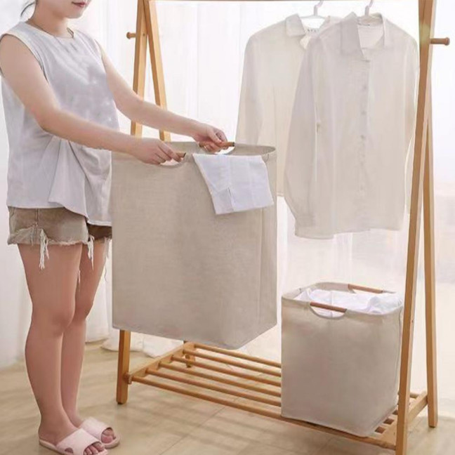 Laundry Hamper Storage Basket with Bamboo Handle Foldable Design Large Capacity Waterproof Fabric Clothes Hamper Laundry Basket