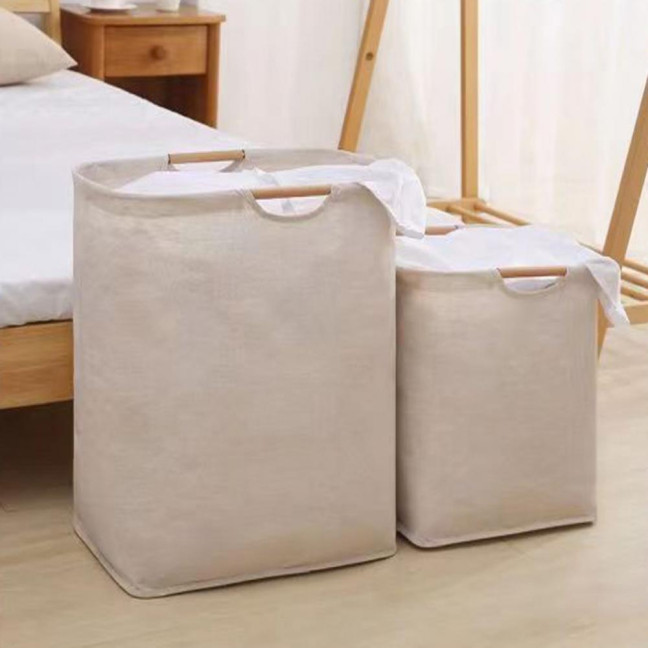 Laundry Hamper Storage Basket with Bamboo Handle Foldable Design Large Capacity Waterproof Fabric Clothes Hamper Laundry Basket