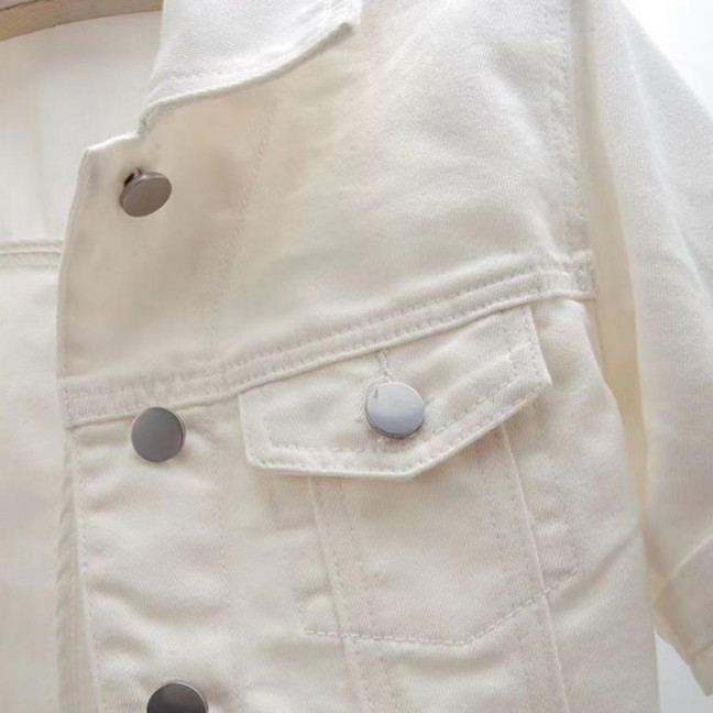Women's Cropped Denim Jacket Short Sleeve Jean Jacket Lapel Button Down Trucker Coat Summer Casual White Thin Top