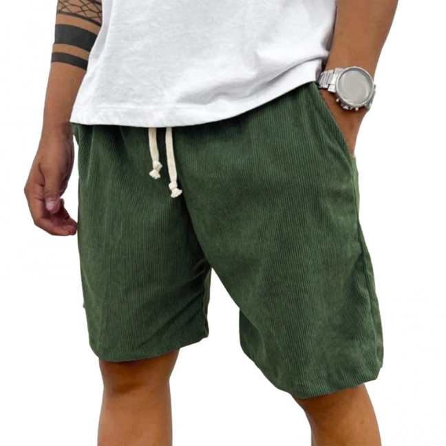 Men's Retro Corduroy Shorts Casual Drawstring Waist Shorts Solid Color Streetwear Shorts for Work Fitness Beach Vacation 