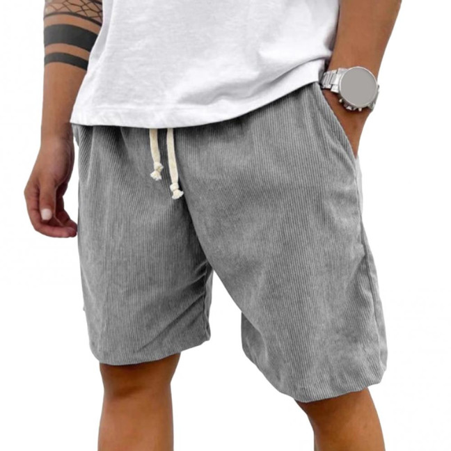 Men's Retro Corduroy Shorts Casual Drawstring Waist Shorts Solid Color Streetwear Shorts for Work Fitness Beach Vacation 