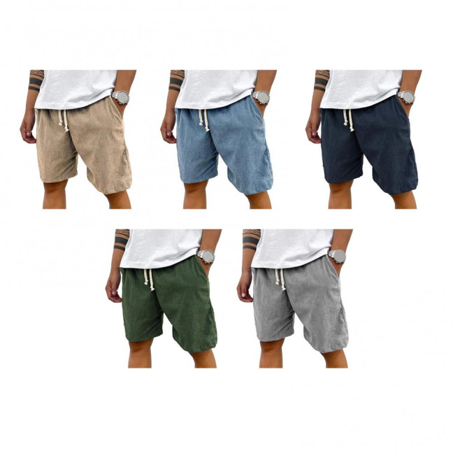 Men's Retro Corduroy Shorts Casual Drawstring Waist Shorts Solid Color Streetwear Shorts for Work Fitness Beach Vacation 