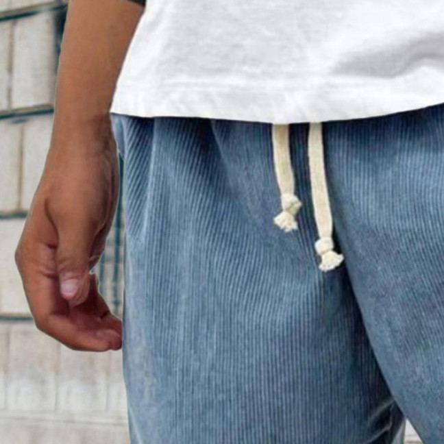 Men's Retro Corduroy Shorts Casual Drawstring Waist Shorts Solid Color Streetwear Shorts for Work Fitness Beach Vacation 