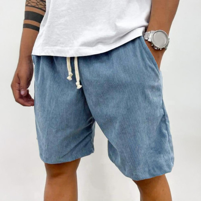 Men's Retro Corduroy Shorts Casual Drawstring Waist Shorts Solid Color Streetwear Shorts for Work Fitness Beach Vacation 
