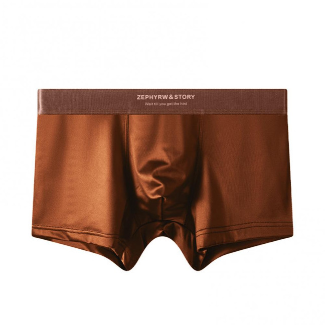 Men Boxer Underwear High Elasticity Breathable 3D Cut U-Convex Smooth Ice Silk Satin Shorts Panties Solid Color Seamless Panties