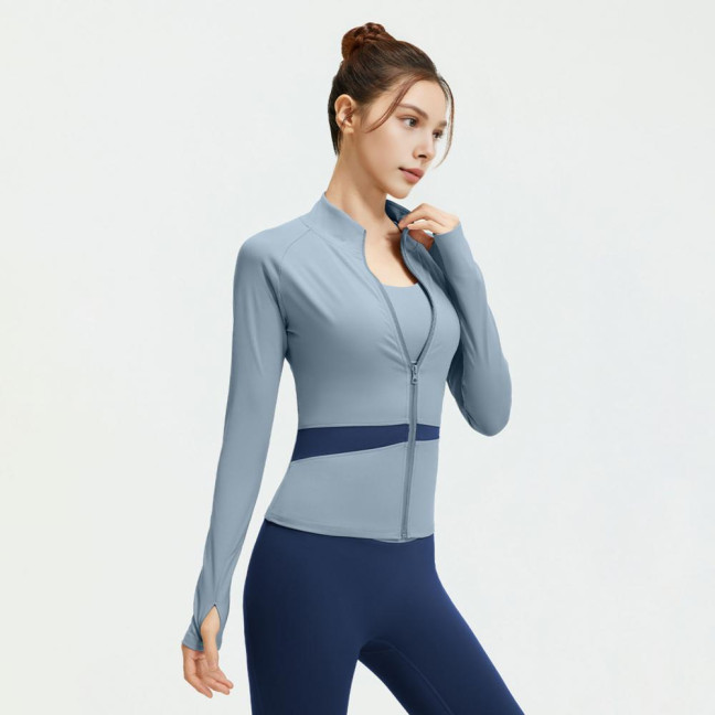 Women's Workout Jacket Full Zip Up Cropped Yoga Jacket Long Sleeve Slim Fit Athletic Top Running Track Sportwear for Fitness