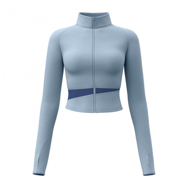Women's Workout Jacket Full Zip Up Cropped Yoga Jacket Long Sleeve Slim Fit Athletic Top Running Track Sportwear for Fitness