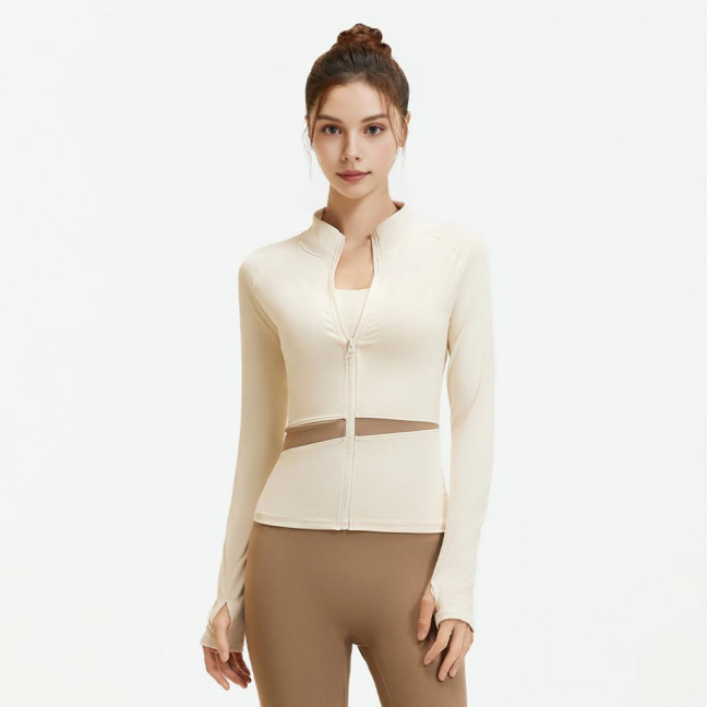 Women's Workout Jacket Full Zip Up Cropped Yoga Jacket Long Sleeve Slim Fit Athletic Top Running Track Sportwear for Fitness