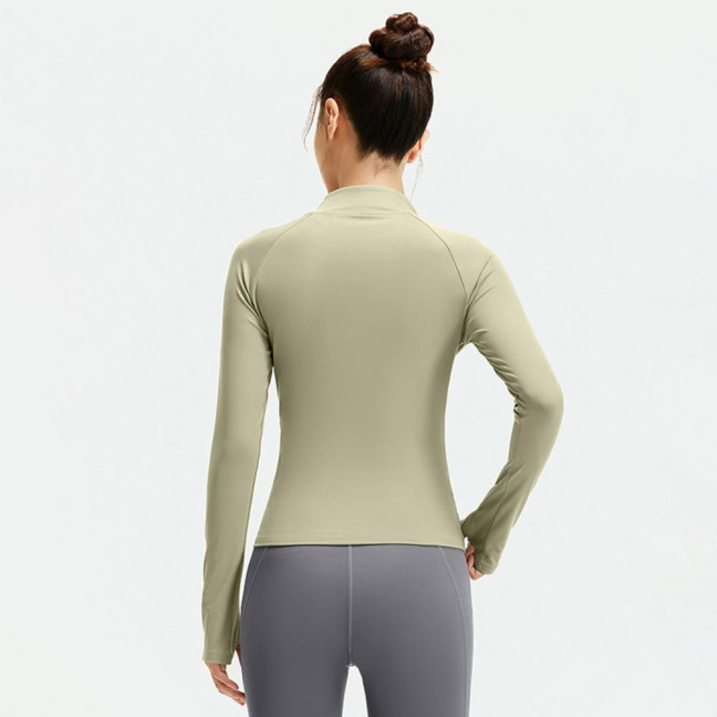 Women's Workout Jacket Full Zip Up Cropped Yoga Jacket Long Sleeve Slim Fit Athletic Top Running Track Sportwear for Fitness